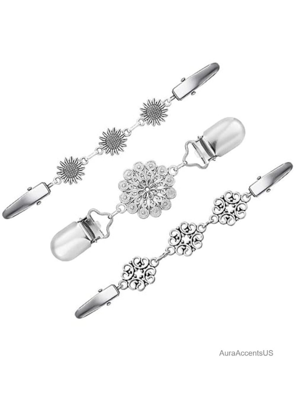 Vintage Sweater Clips & Shawl Brooches for Women, 3 Styles - Zinc Alloy Retro
